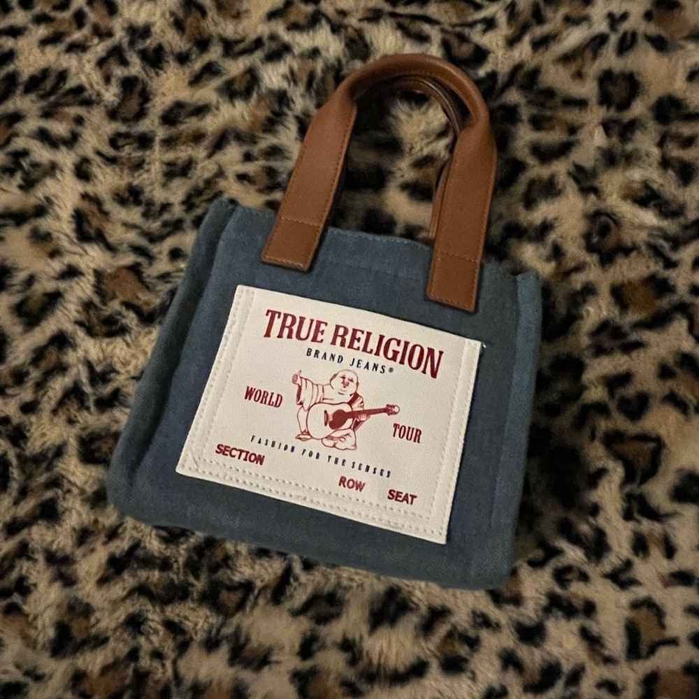 True Religion Blue and Brown Mini Tote